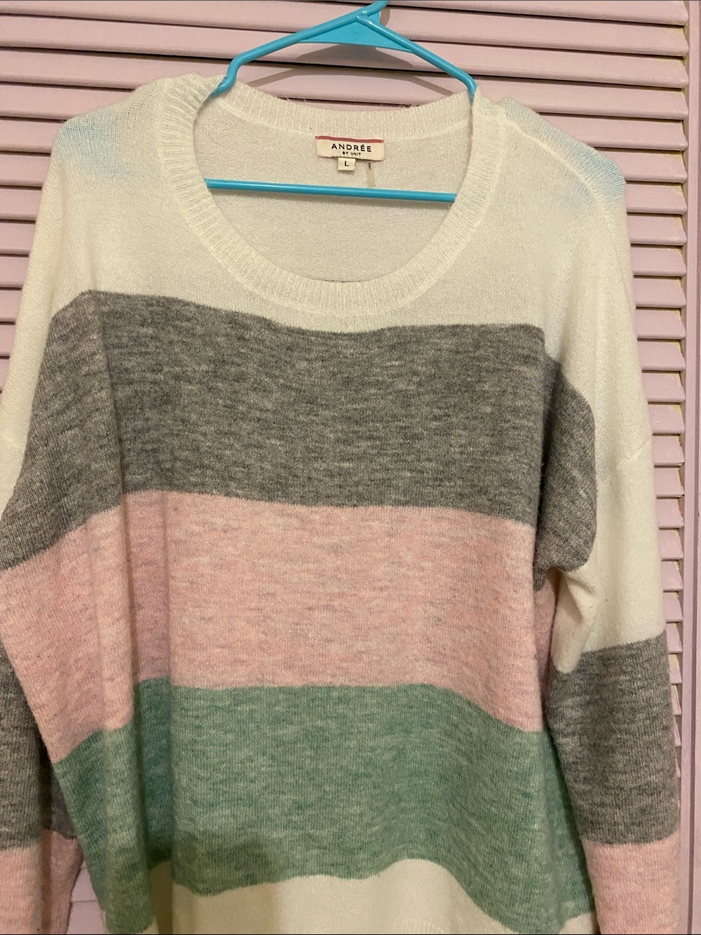 AND Striped Crewneck Sweater - White, Gray, Pink & Green